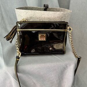 Dooney & Bourke Black Patent Genuine Leather Crossbody Bag with Gold Chain